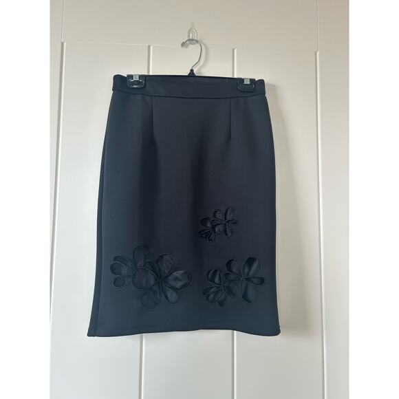 Catherine Maladrino Black Floral Laser Cutout Skirt Size 4 - Picture 1 of 6